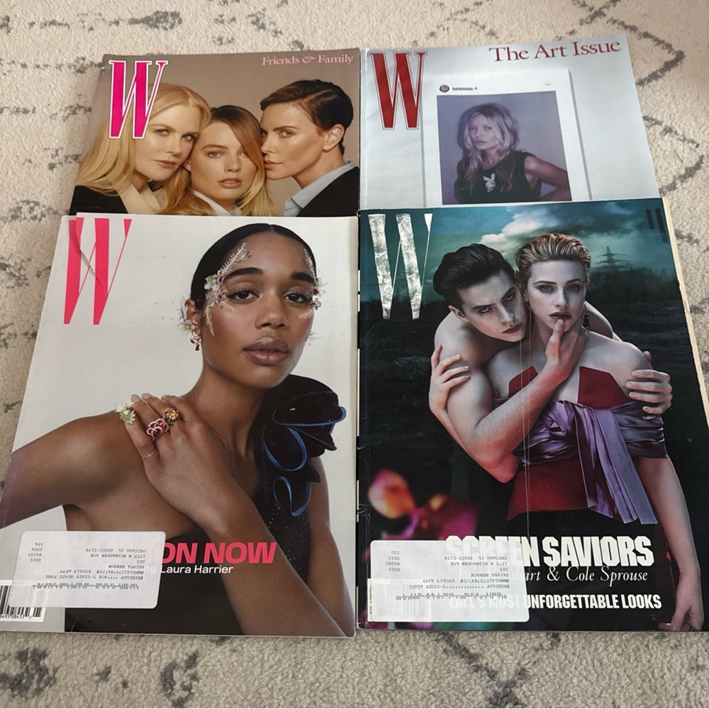 Lot 4 W Magazine 2019 Covers- Cole Sprouse, Kate Moss, Charlize, Margot, Harrier